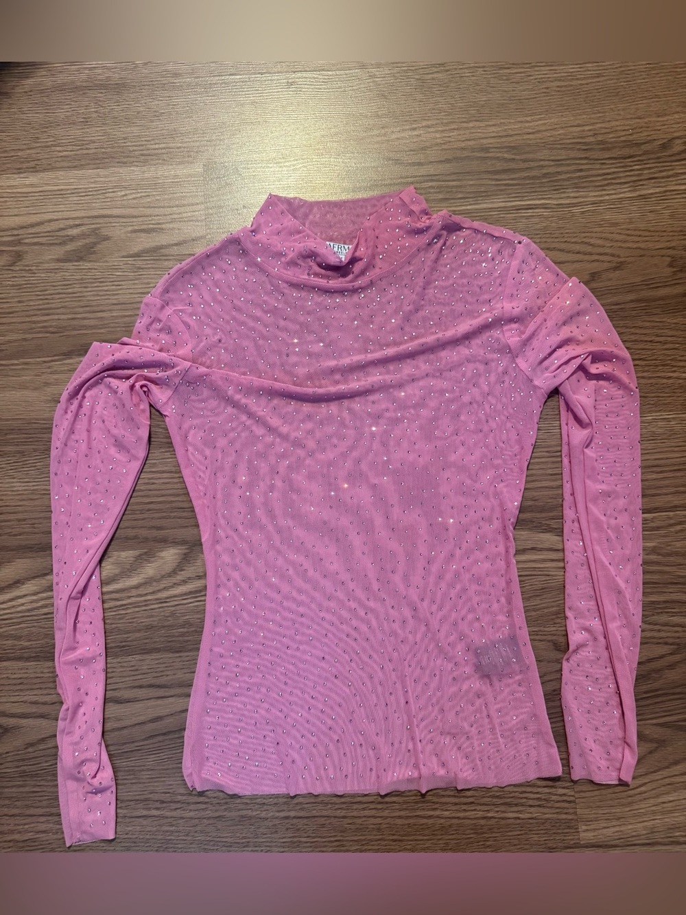 AFRM Pink Sheer Rhinestone Long-Sleeve Turtleneck Top READ DESCRIPTION
